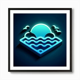 Neon Ocean Icon Art Print