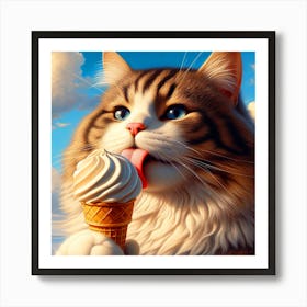 Cat Eating Ice Cream Art Print