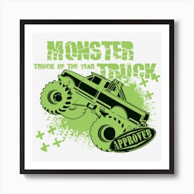 Monster Truck Illustration Green Car Art Print