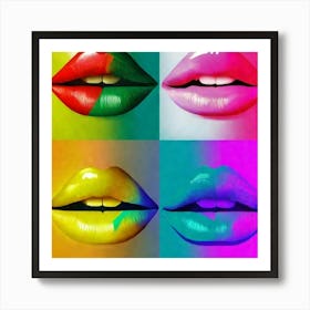 Collage Of Rainbow Lips, Retro 80s Aesthetic, Neon Hues Art Print