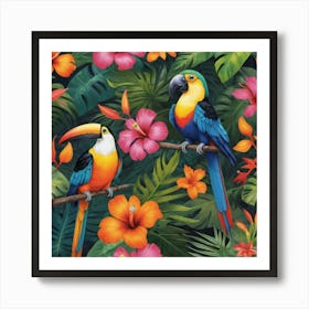 Tropical Parrots paintings art print Art Print