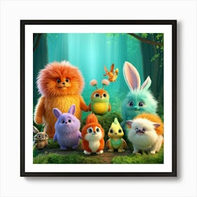 Fantasy Creatures Cluster Each Exhibiting Unique Special Abilities In A Whimsical Forest Fur Brush Art Print