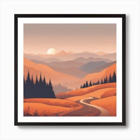 Misty mountains background in orange tone 100 Art Print