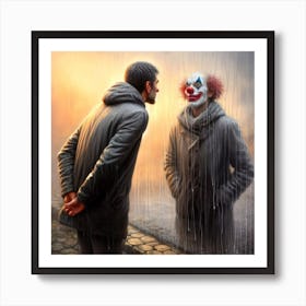 Guy Looking at reflection and see himself as a clown Art Print