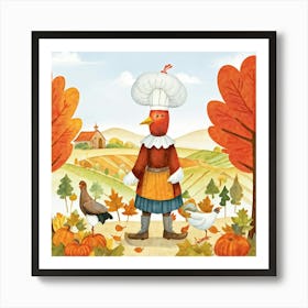 An Endearing Cartoon Character Of A Pilgrim Bird Typically Found Around A Thanksgiving Feast Situa (3) 1 Art Print