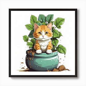 Cat In Pot Art Print