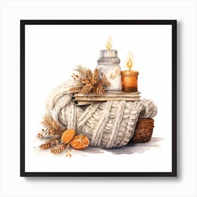 Winter Scene With Candles Art Print