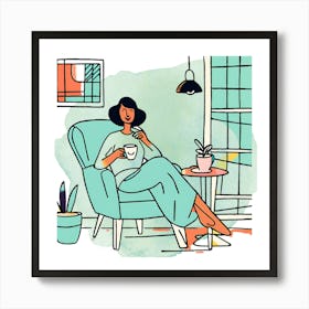 Illustration Of A Woman In A Chair Art Print