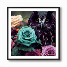 owl with friesian horse colors, Chameleon roses  1 Art Print