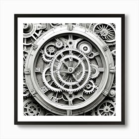 Steampunk Timepiece Monochrome Cubism Style Art Print