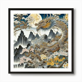 Eastern dragon seeks the moon Art Print