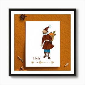 A Seasonal Autumn Greeting Card Joyfully Featuring A Cheerful Pilgrim Adorned In The Traditional Br (1) 1 Art Print