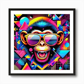 Monkey In Sunglasses / Vivid / Abstract / Whacky Art Print