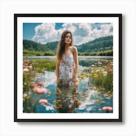 Beautiful Girl In Water Art Print