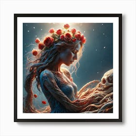 Girl With A Skeleton Art Print