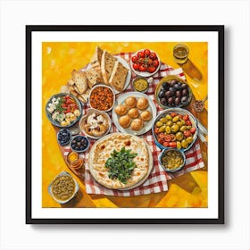 Mediterranean Mezze Selection Yellow Checkerboard 1 Art Print