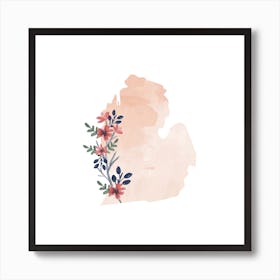 Michigan Watercolor Floral State Art Print