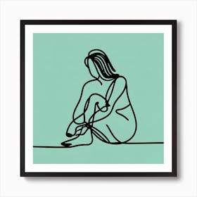 Line Drawing Of A Woman Sitting On The Ground 1 Art Print