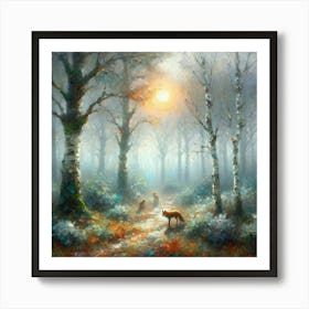 Foxes In The Woods Art Print