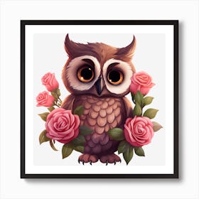 Owl With Roses 10 Art Print