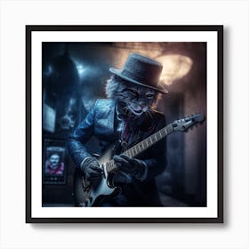 Cat Playing Guitar Art Print