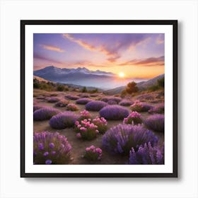 Lavender Fields At Sunset Art Print