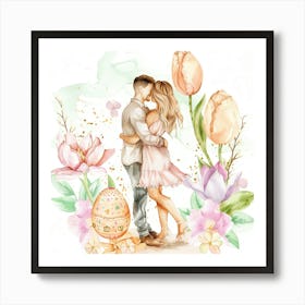 Easter Couple Kissing Art Print