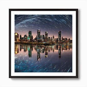 Star Trails Over Manhattan 1 Art Print