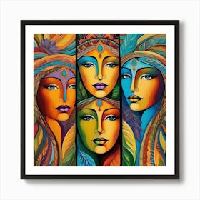 Face Looking Four Faces Art Print