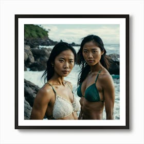 Two Asian Women In Bikinis Art Print