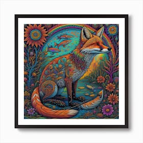 Rainbow Fox Art Print