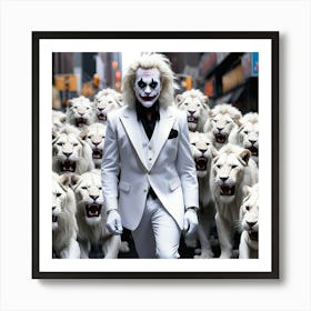 Clown With Lions Poster