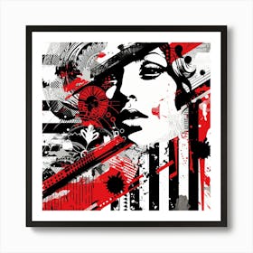 Girl With Red And Black Stripes Art Print