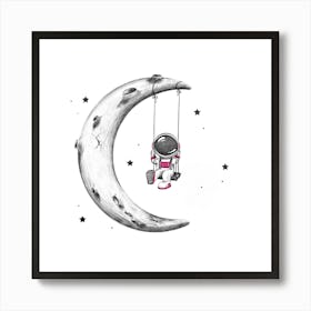 Moon Star Astronaut Universe Galaxy Cosmos Planet Space Art Print