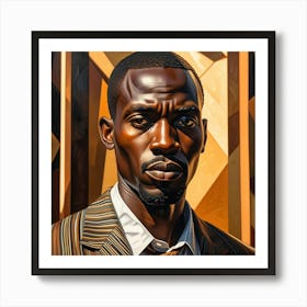 Serious African Man Cubism Style Art Print