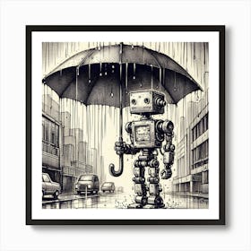 Robot with umbrella Art Print