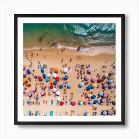 Aerial View Beach Umbrellas Summer Photography Art Print