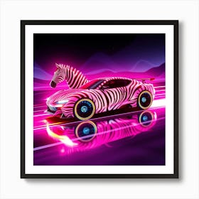 Neon Zebra Car Art Print