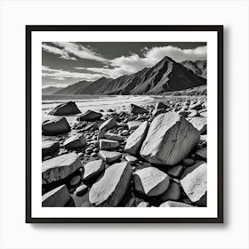 Black And White Rocks On The Beach Art Print