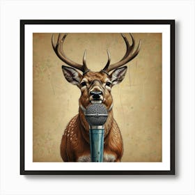 Deer With Microphone 2 Art Print