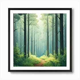 Forest Path, Forest In The Fog, A Calm Forest With Towering Trees art print Art Print