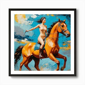 Nude Horse Riding Van Gogh Art Style Art Print
