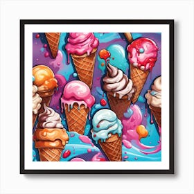 A Symphony Of Colors And Flavors In Ice Cream Cone Artistry Art Print