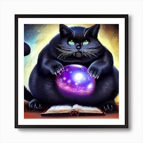 Black Cat With A Crystal Ball 4 Art Print