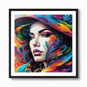 Colorful Girl In Hat Art Print