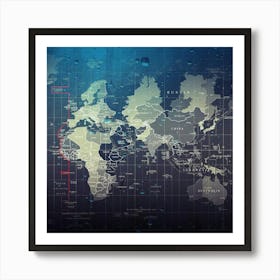World Map Illustration Artwork Water Drops Digital Art Time Zones 1 Art Print