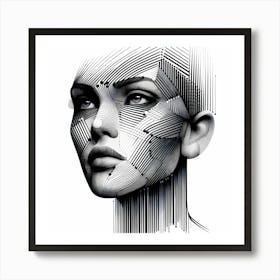 Women Face - Abstract Line Art Illustration 281 Art Print