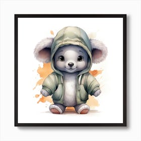 Watercolour Cartoon Koala In A Hoodie 2 Art Print