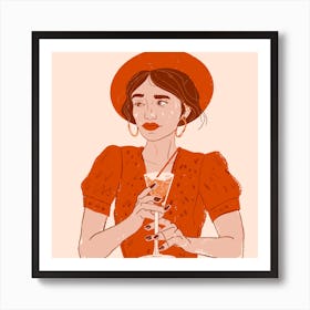 Woman Drinking A Cocktail Art Print