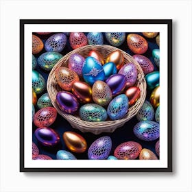 Colorful Easter Eggs In A Basket Art Print